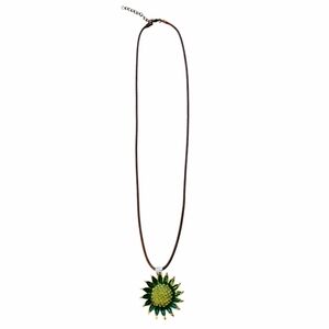 Large Sunflower Interchangeable Snap Charm On Adjustable Faux Leather Necklace